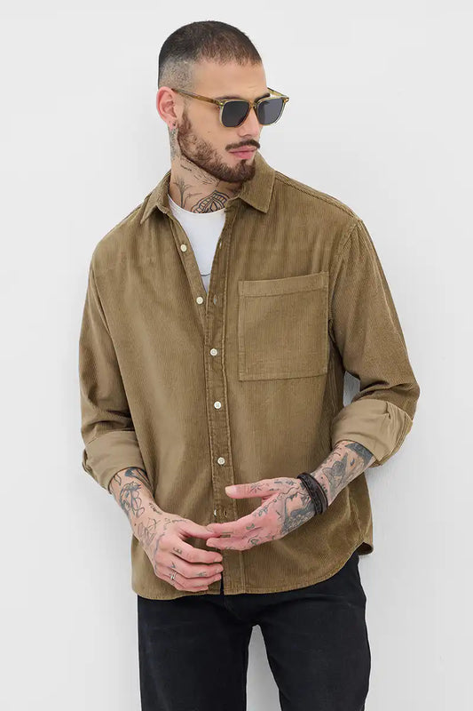 Light Brown Relaxed Fit Corduroy Overshirt