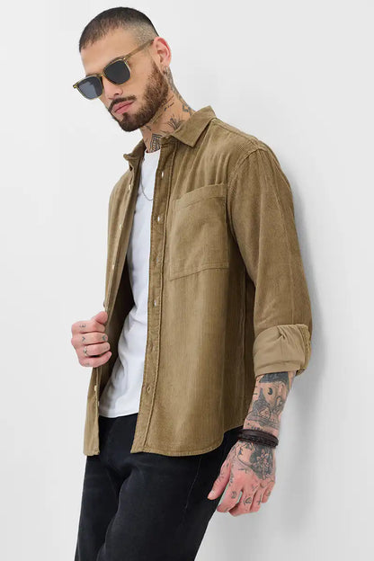 Light Brown Relaxed Fit Corduroy Overshirt