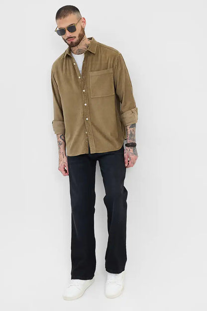 Light Brown Relaxed Fit Corduroy Overshirt