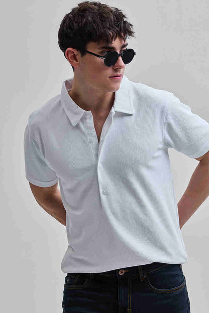 White Textured Polo T-Shirt
