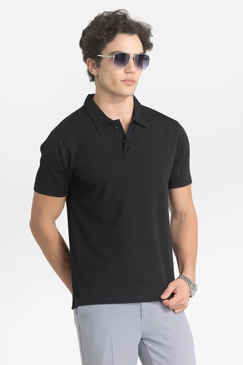 Black Textured Polo T-Shirt