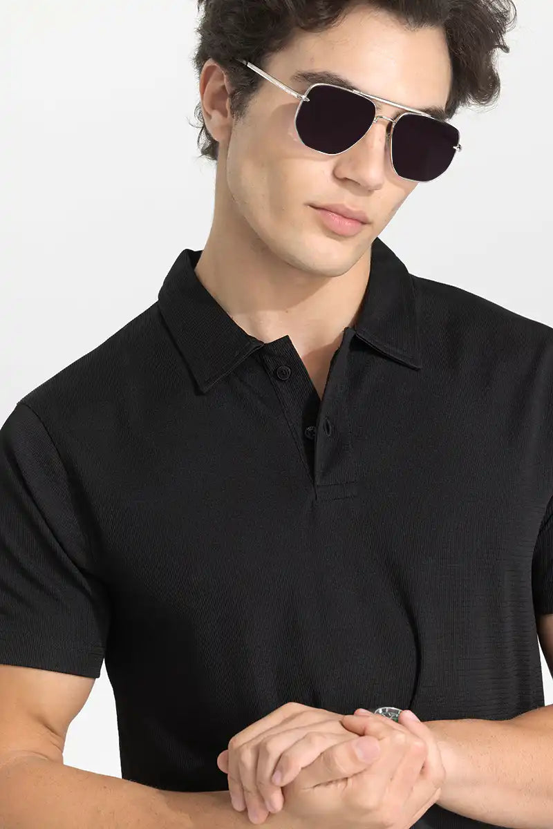Black Textured Polo T-Shirt