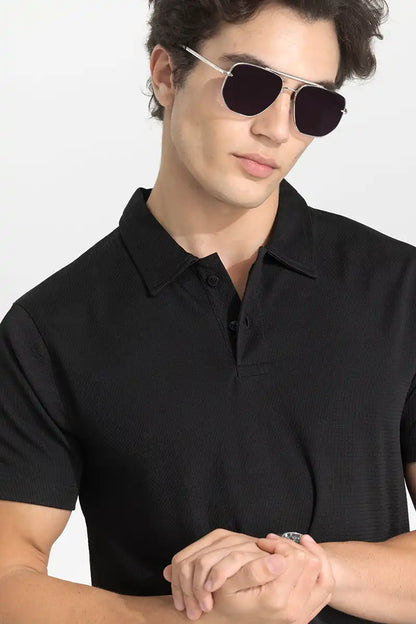 Black Textured Polo T-Shirt