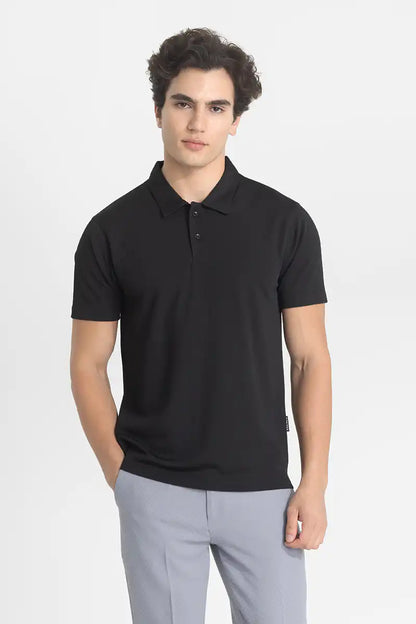 Black Textured Polo T-Shirt