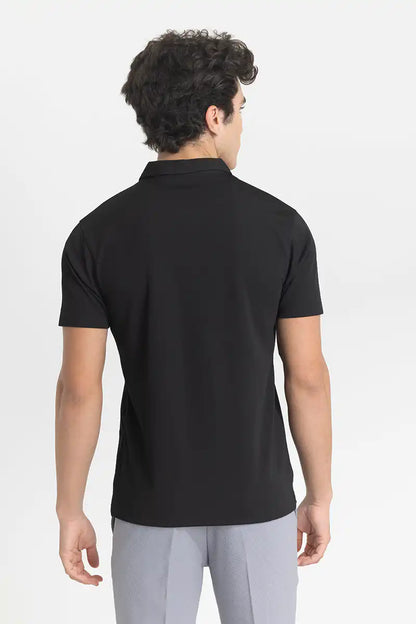 Black Textured Polo T-Shirt